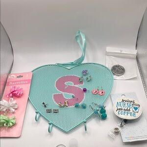 Heart-Shaped Jewelry Organizer with Hooks - Blue and‎ more lot